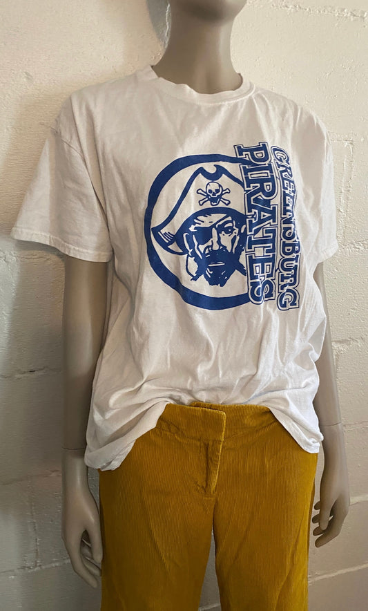 Vintage Graphic Short Sleeved Greensburg Pirates T-shirt White Blue