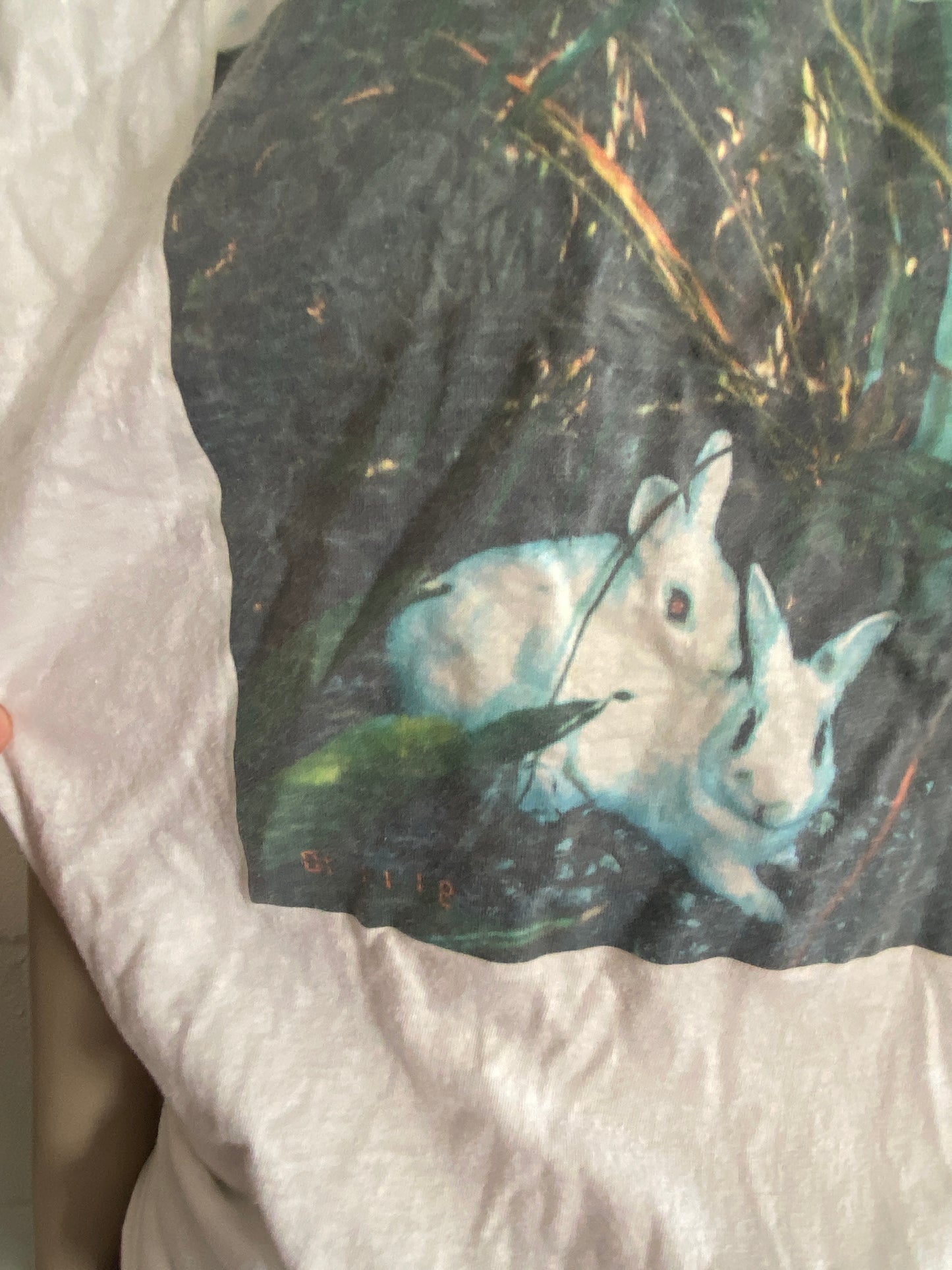 Unisex Vintage 80's Graphic Print Short Sleeve T-shirt Rabbits Forest Sz M