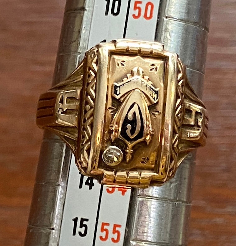 Antique 10k Yellow Gold Class School Ring Diamond Accent Sz 6