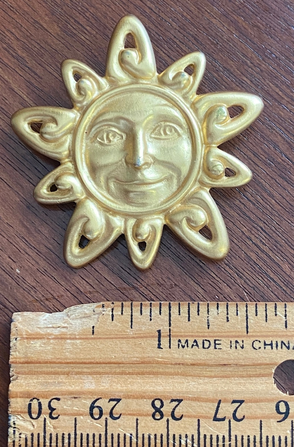 Vintage Matte Signed Anne Klein Sun Face Brooch Pin