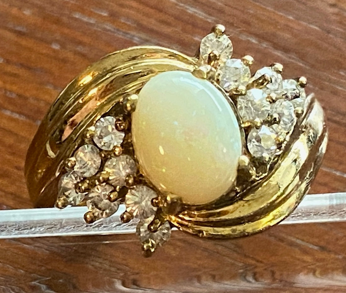 Gold Vermeil over Sterling Silver 925 Faux Opal CZ Ring Sz 8