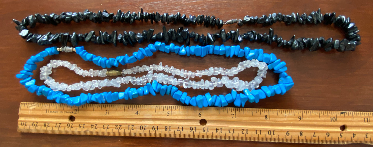 Lot of 3 Single Strand Necklaces Turquoise Onyx Quartz Tumbled Stone