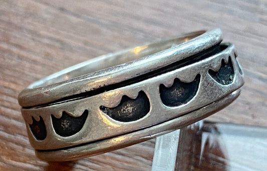 Sterling Silver 925 Black Inlay Spinner Ring Sz 8.75