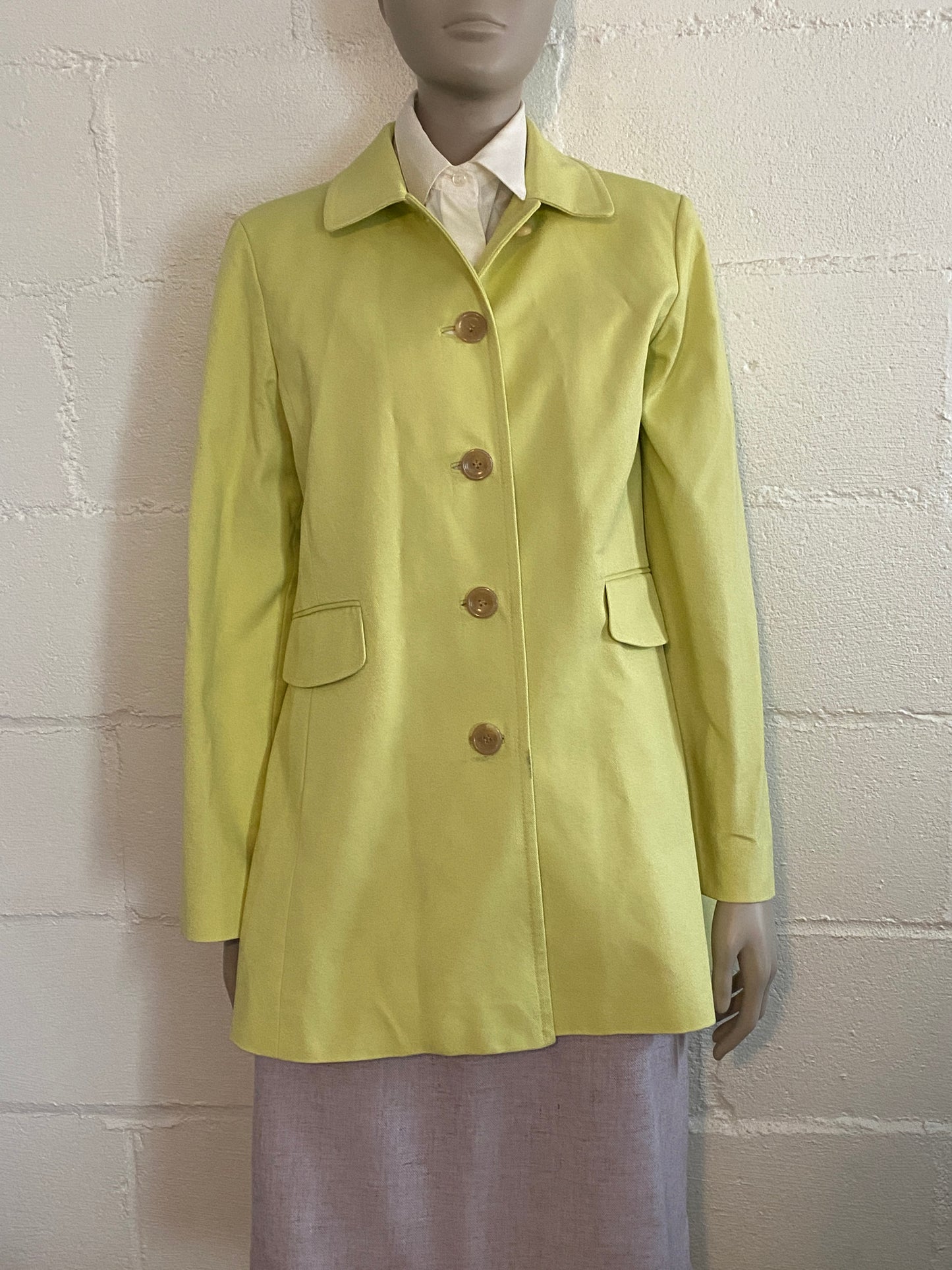 Ann Taylor Petites Chartreuse Green Button Up Jacket Mid Length Sz M