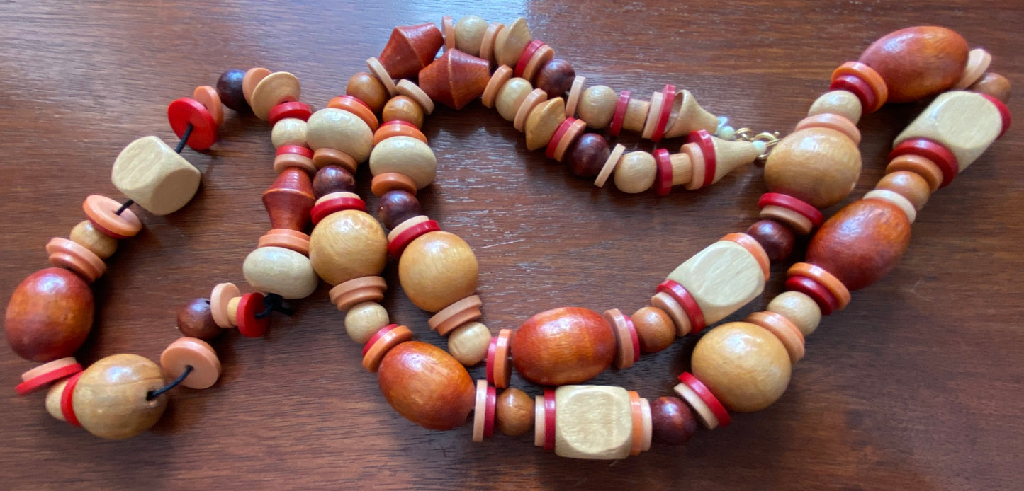 Vintage Wood Bead Long Necklace