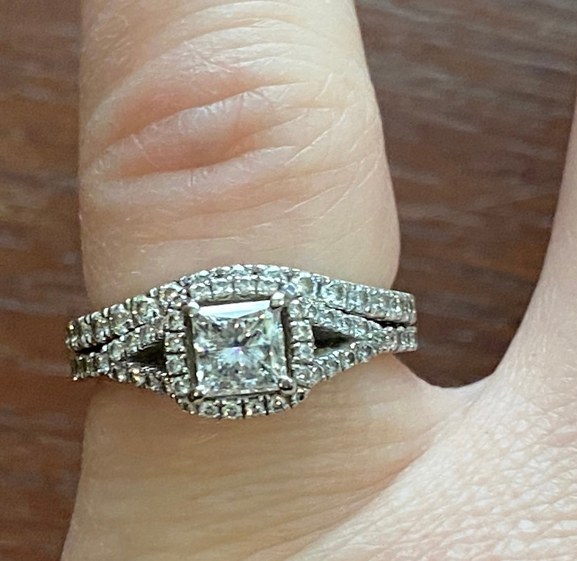 Rogers & Hollands 14k White Gold 1/2ct Princess Cut Wedding Set Sz 4