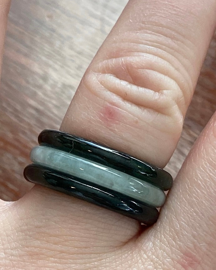 Set of 3 Real Jade Stacking Band Rings Sz 7.5