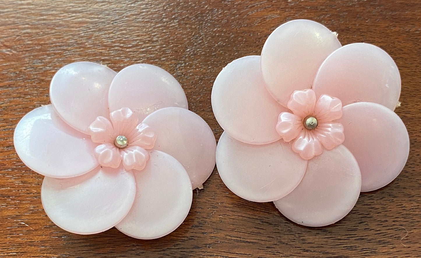 Vintage Large Frosted Pink Plastic Clip on Earrings