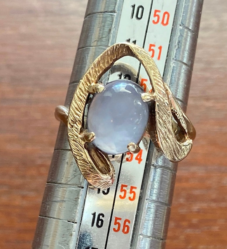 10k Yellow Gold Lavender Moonstone Brutalist Abstract Modernist Ring Sz 6.50