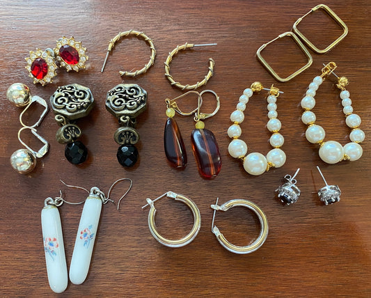 HUGE Lot of Pierced Earrings Vintage to Now Drop Dangly Faux Pearl Rhinestone