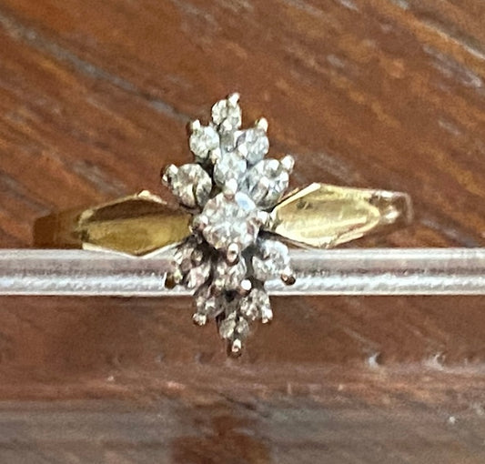 14k Yellow Gold Diamond Bowtie Style Ring Sz 5