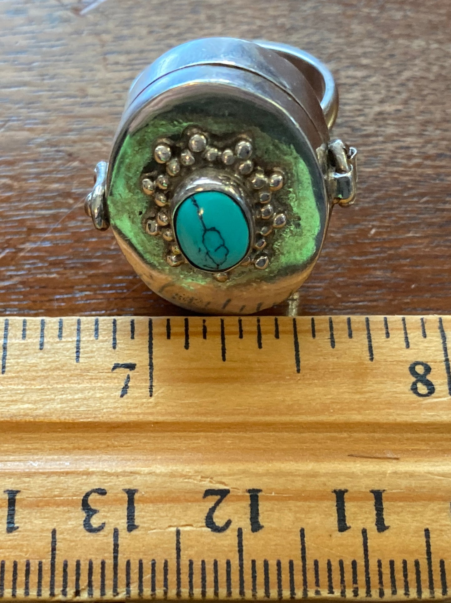 Sterling Silver 925 Turquoise Cabochon Poison Locket Ring Sz 6.75