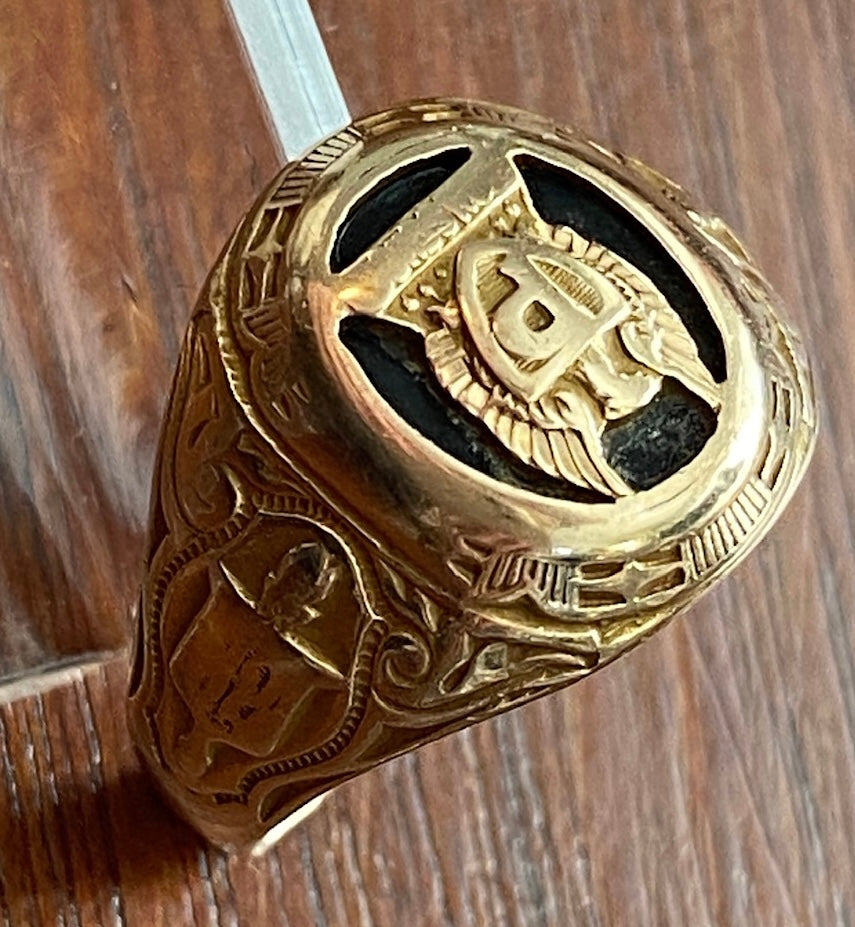 Antique Deco 10k Yellow Gold Onyx P Class Ring Damaged Eagle