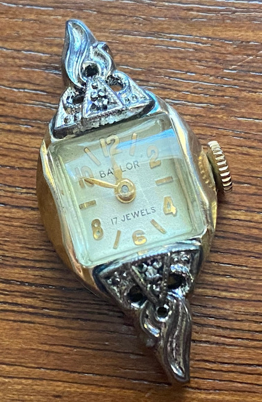 Vintage 10k Rolled Gold Baylor Womens Wristwatch Manual Wind Diamond Accents