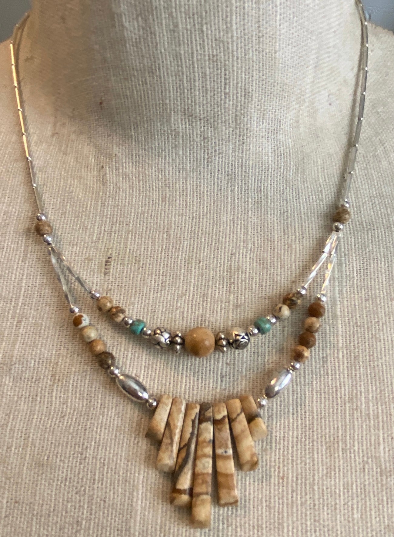 Polished Stone Silver Plate Bead Necklace