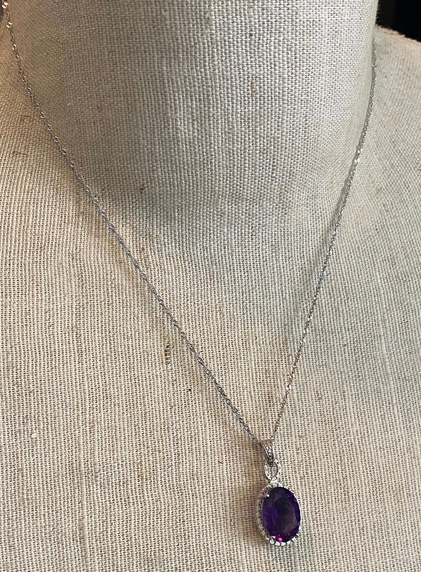 Sterling Silver 925 Chain Pendant Necklace Purple CZ