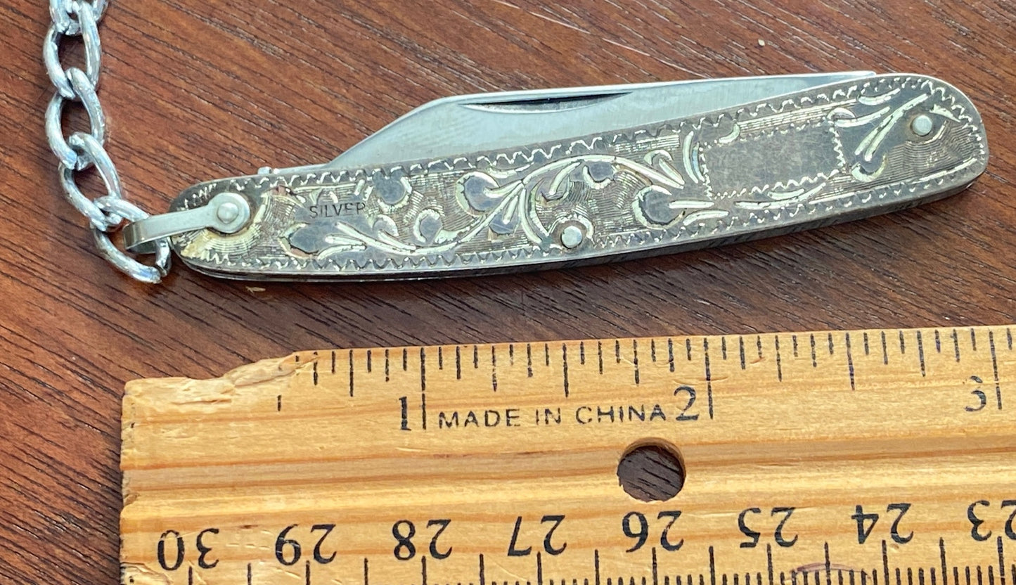 Antique Engraved Silver Case Stainless High Steel Pendant Knife Tool