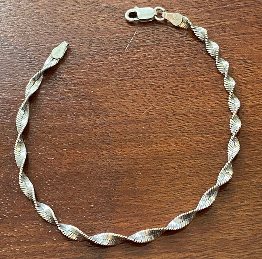 Sterling Silver 925 Twist Chain Bracelet 7.225" Long