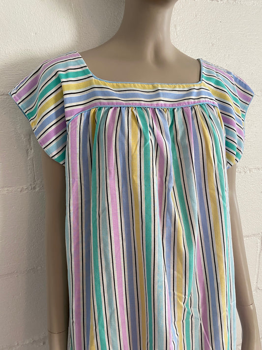Vintage Komar 70's House Casual Dress Muumuu Pastel Stripes Sz L