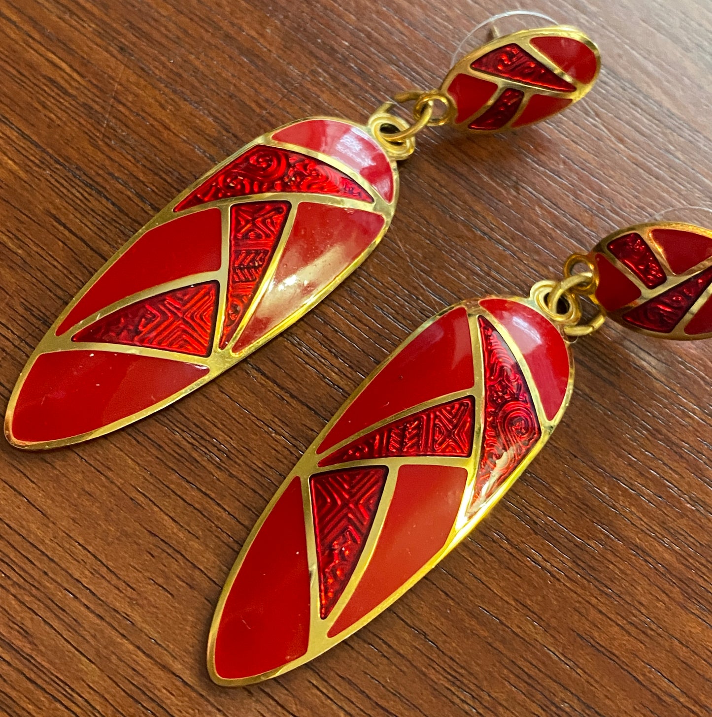 Gorgeous 80's Cherry Red Enamel Drop Dangle Pierced Earrings