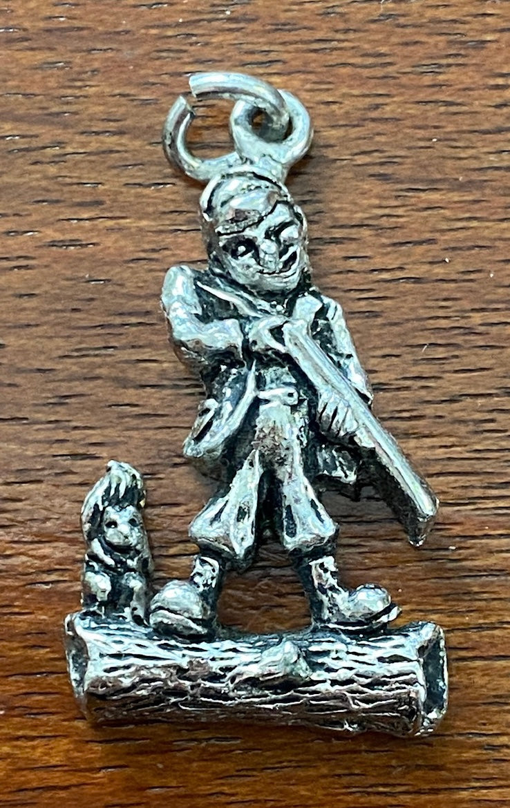 Silver Tone Charm Boy with Rifle and Squirrel