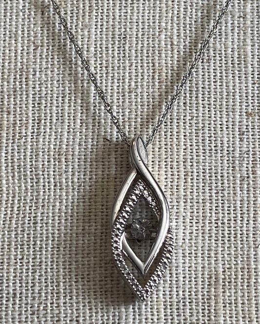 Sterling Silver 925 Diamond Floating Stone Pendant Chain Necklace