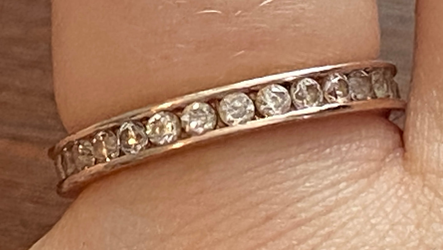 Gold Plate Sterling Silver 925 Channel Set CZ Eternity Band Ring Sz 6.75