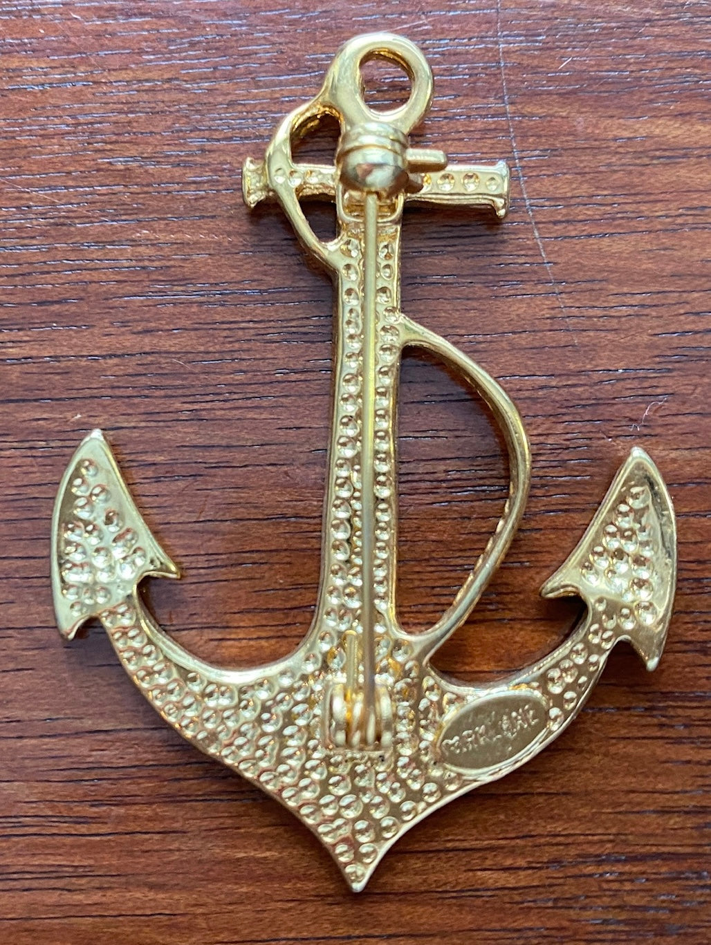 Vintage Gold Tone Cream Ivory Enamel Signed Park Lane Brooch Pin Nautical Anchor