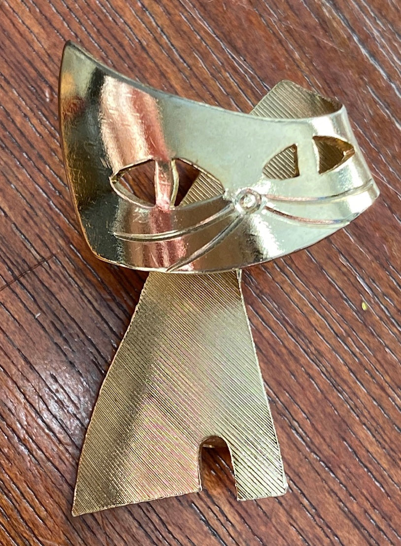 Abstract Modernist Two Tone Gold Cat Kitten Brooch Pin