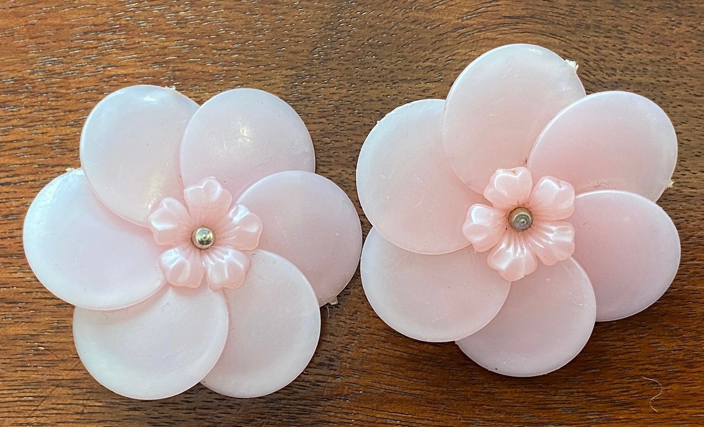 Vintage Large Frosted Pink Plastic Clip on Earrings