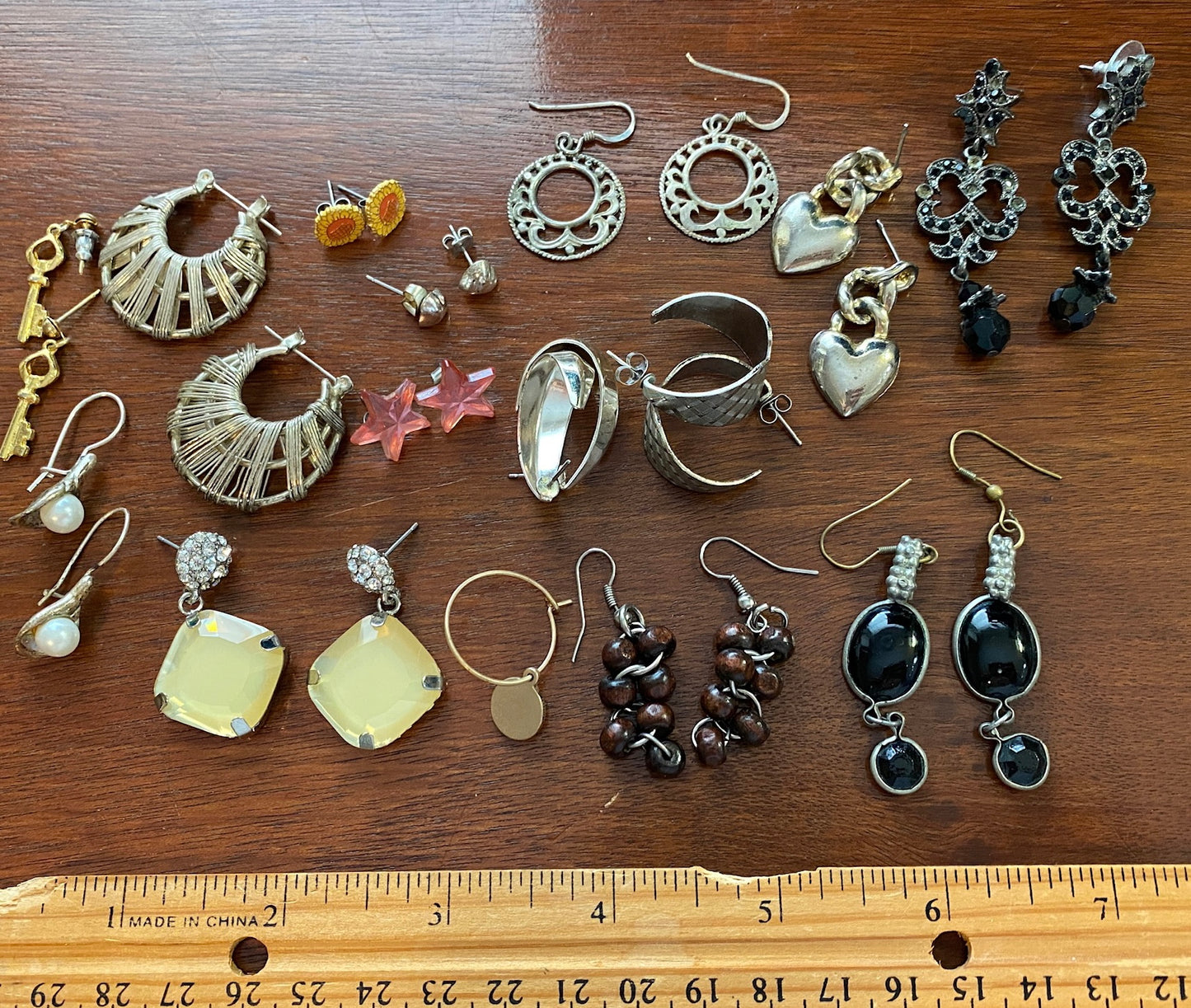 Vintage to Now Pierced Earring Lot Some Signed Rhinestone Hearts Black Bead