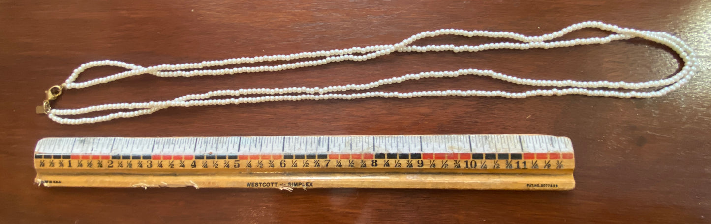 Signed 1928 Two Strand Faux Pearl Long Necklace