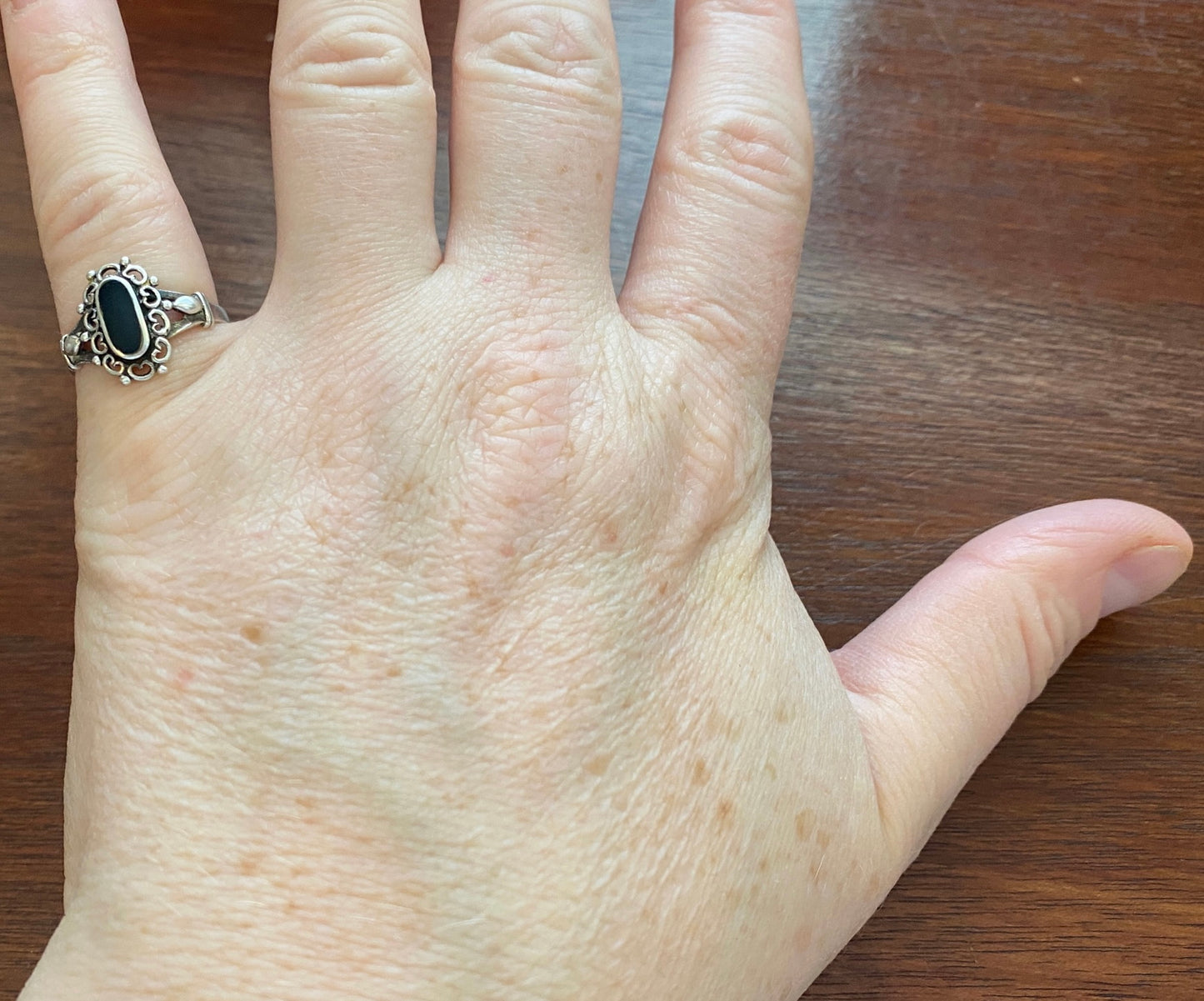 Sterling Silver Onyx Vintage Style Ring Sz 5.25 Signed JC