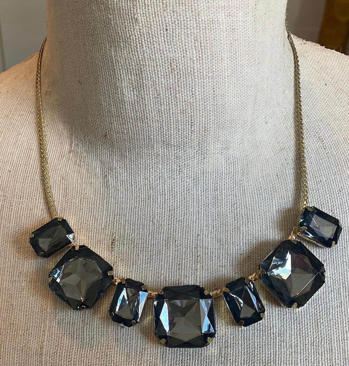 Fashion Smokey Topaz Faceted Rhinestone Collar Statement Necklace