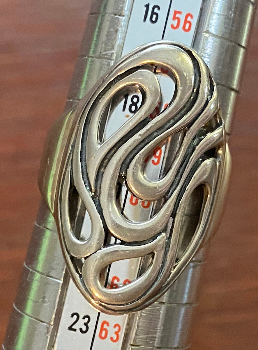 Sterling Silver 925 Swirl Design Large Face Ring Sz 9