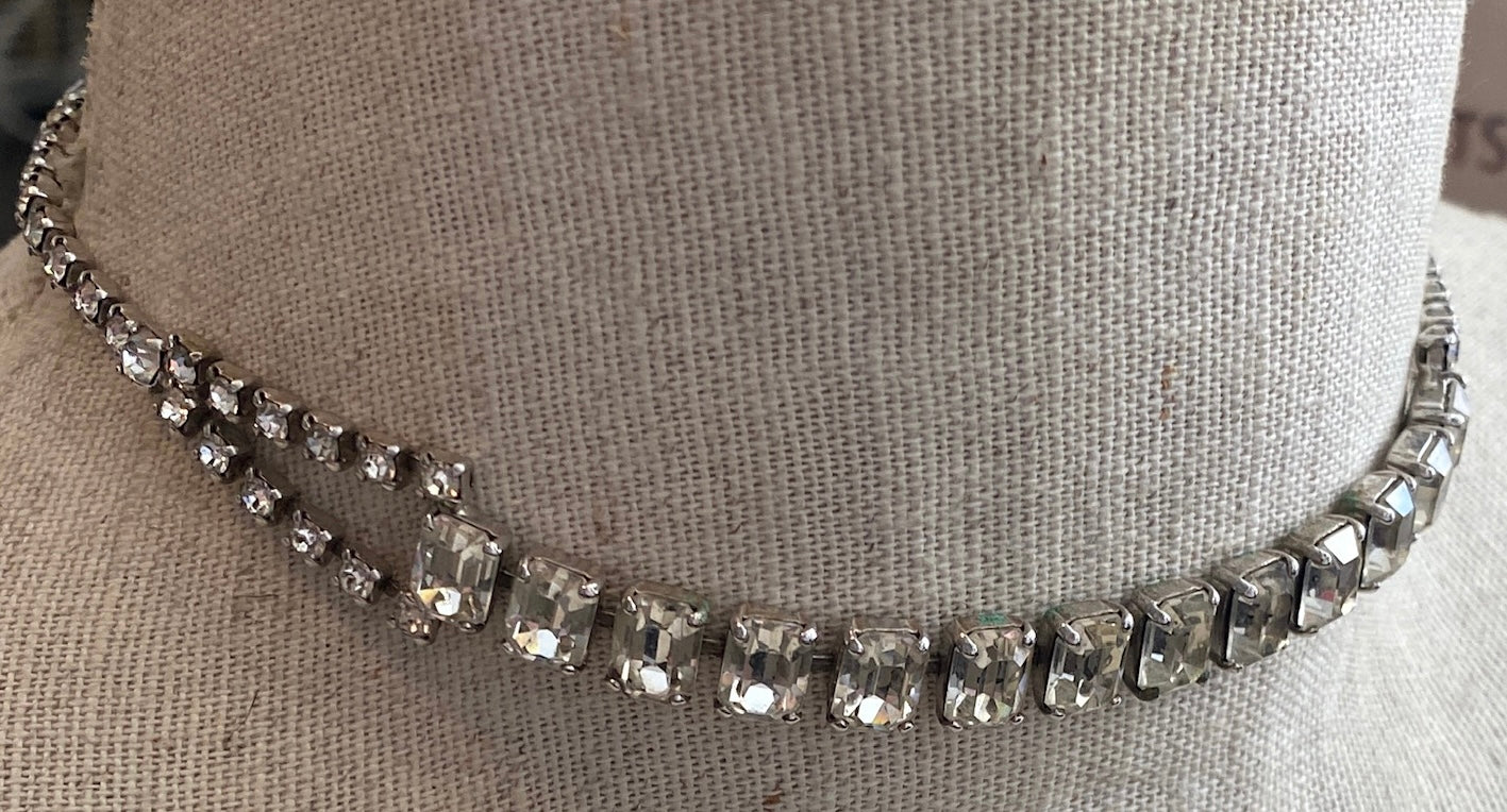 Vintage Silvertone Rhinestone Choker Necklace