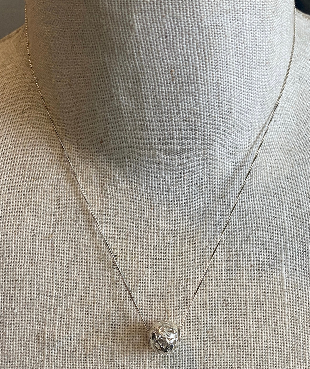 Sterling Silver 925 Barrel Slide Bead Filigree Necklace 18" Long
