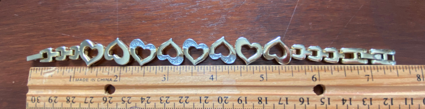 Gold Silver Tone Open Heart Rhinestone CZ Tennis Bracelet