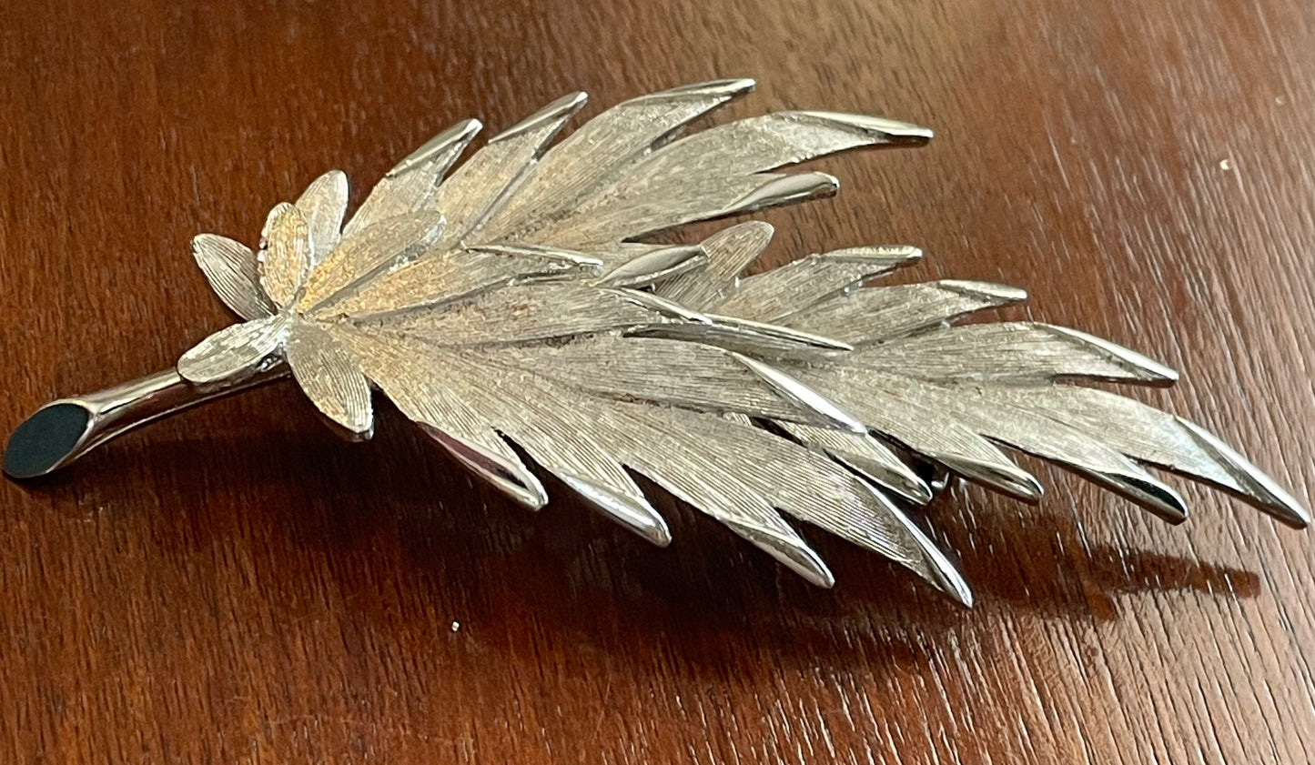 Vintage Silvertone Metal Signed PIM Leaf Brooch Pin Large