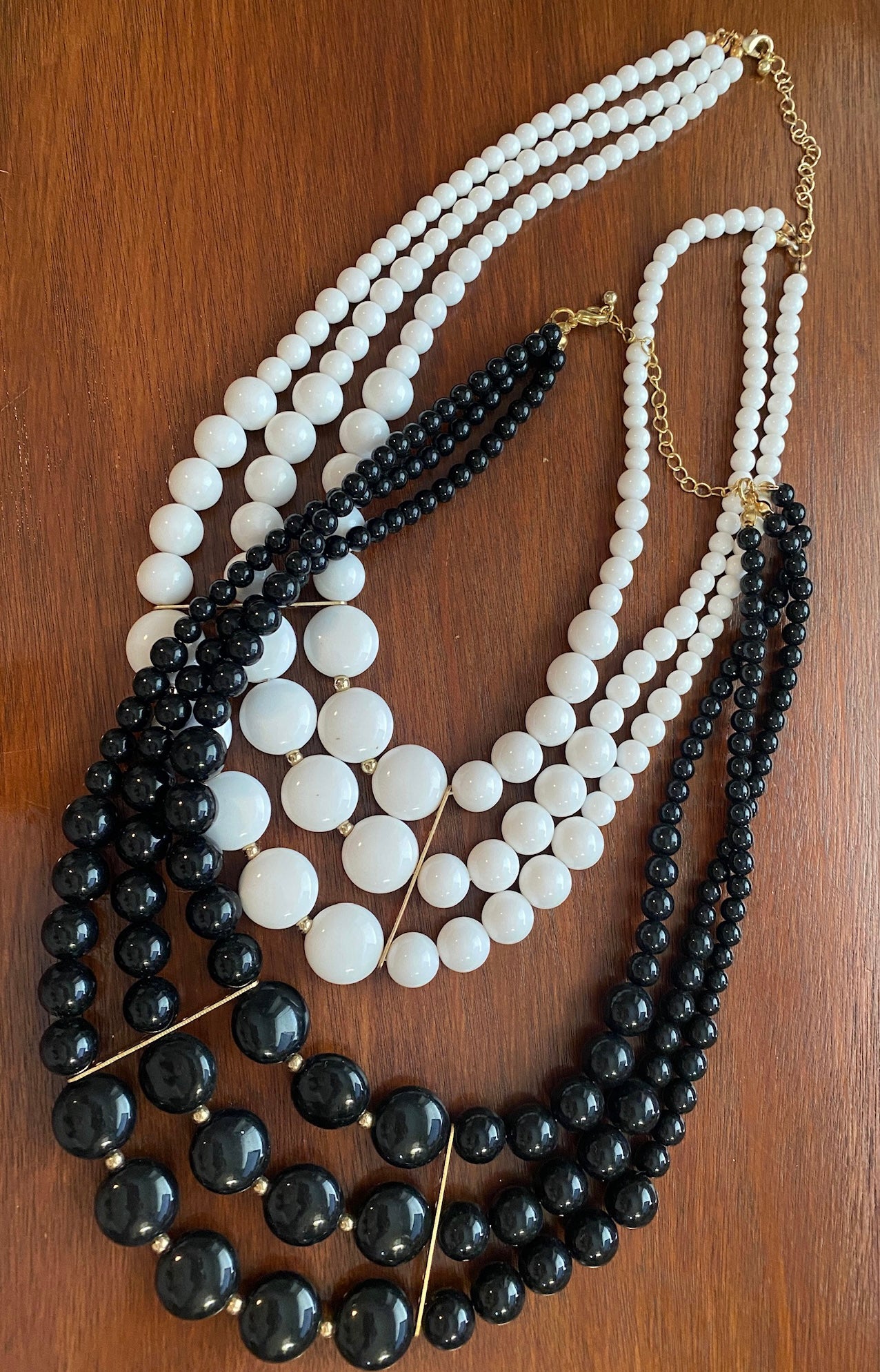 Set of 2 Matching Black White Graduating Statement Necklaces
