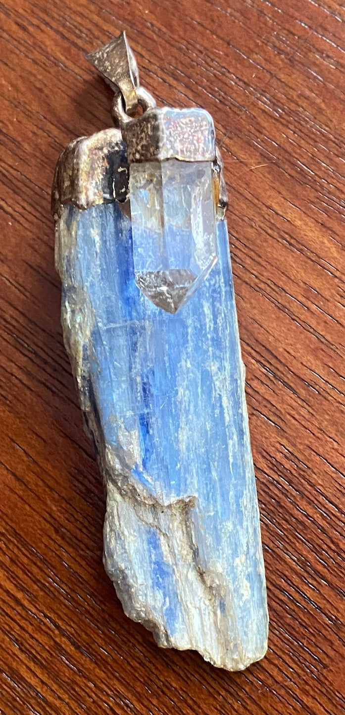 Silver Tone Kyanite Rough Stone Crystal Quartz Necklace Pendant