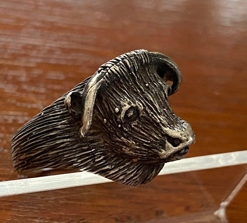 Silver Bulls Boar Head Mens Ring Sz 10.50