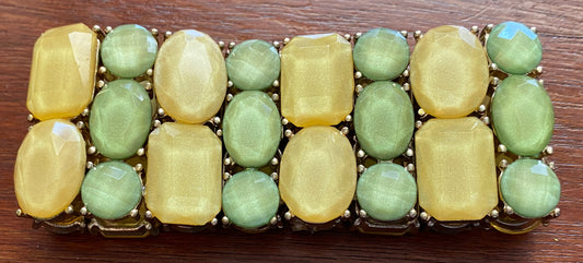 Vintage Style Stretch Bangle Bracelet Green Yellow Plastic Stones