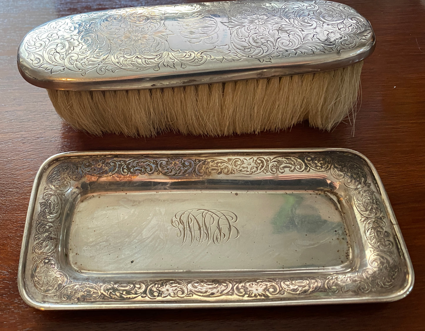 Antique Sterling Silver 925 Brush & Tray Vanity Set Chester Billings & Son