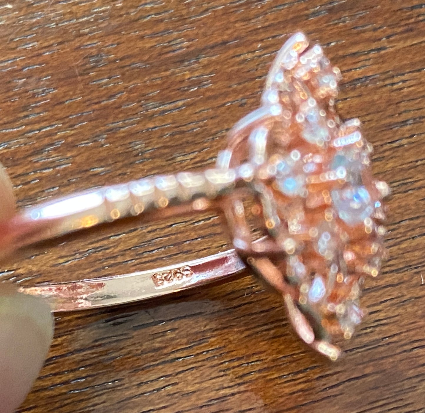 Rose Gold Plate Sterling Silver vintage Style CZ Ring Sz 9