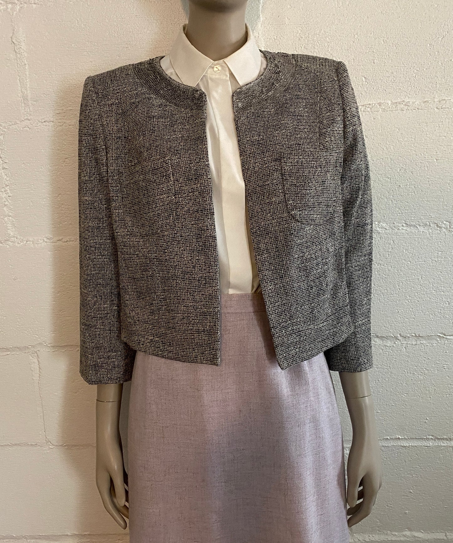 New with Tags Ann Taylor Loft Cropped Jacket Sequin Silver Gray Sz 8