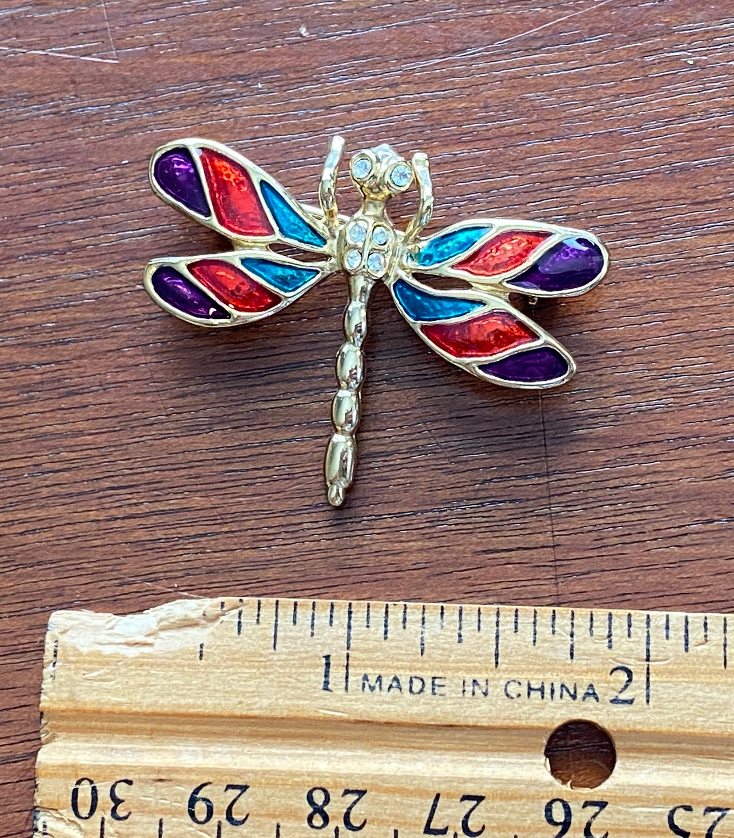 Signed Roman Vintage Dragonfly Enamel Rhinestone Brooch Pin