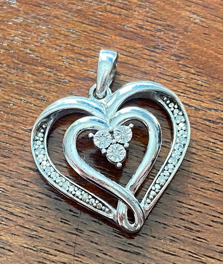 Sterling Silver 925 Diamond Accent Heart Shaped Pendant