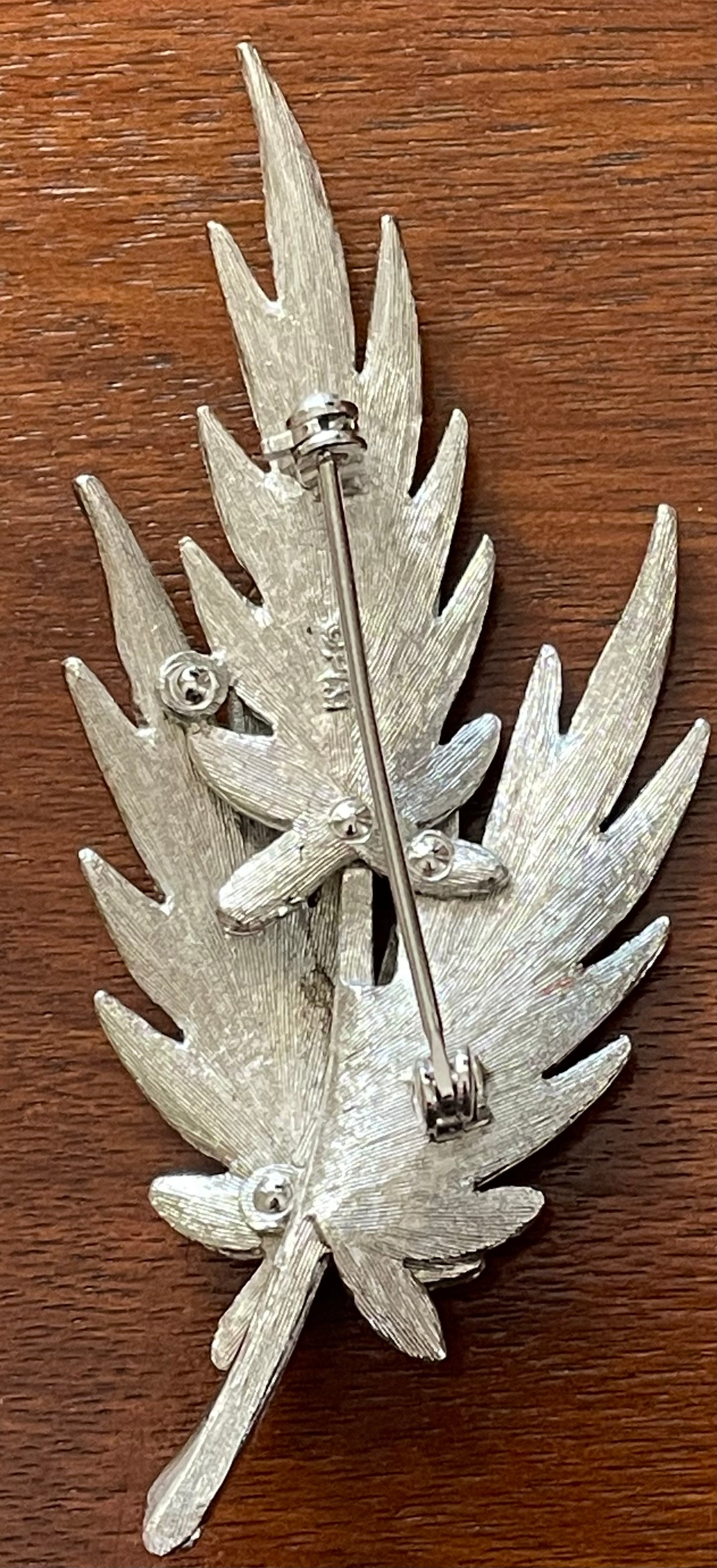 Vintage Silvertone Metal Signed PIM Leaf Brooch Pin Large