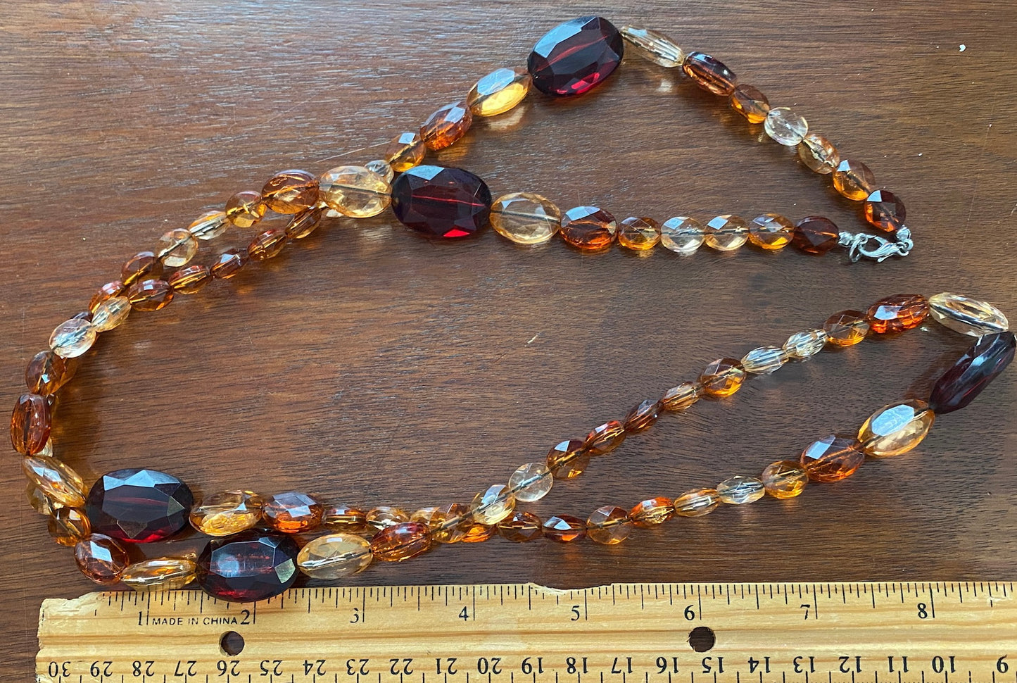 Vintage Style Red Orange Earth Tone Faceted Bead Long Necklace